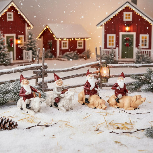 Harvesttime – Weihnachtsmänner auf Schwein & Schaf, 4er-Set