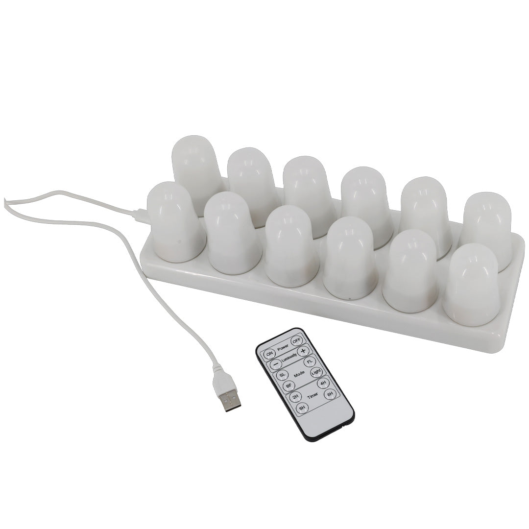 Wiederaufladbare LED-Teelichter mit Fernbedienung – 12 Stück inkl. Ladestation