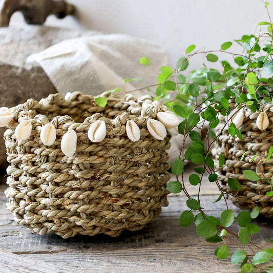 Chic Antique – Geflochtener Korb mit Muscheln – H9/Ø12 cm – Natur