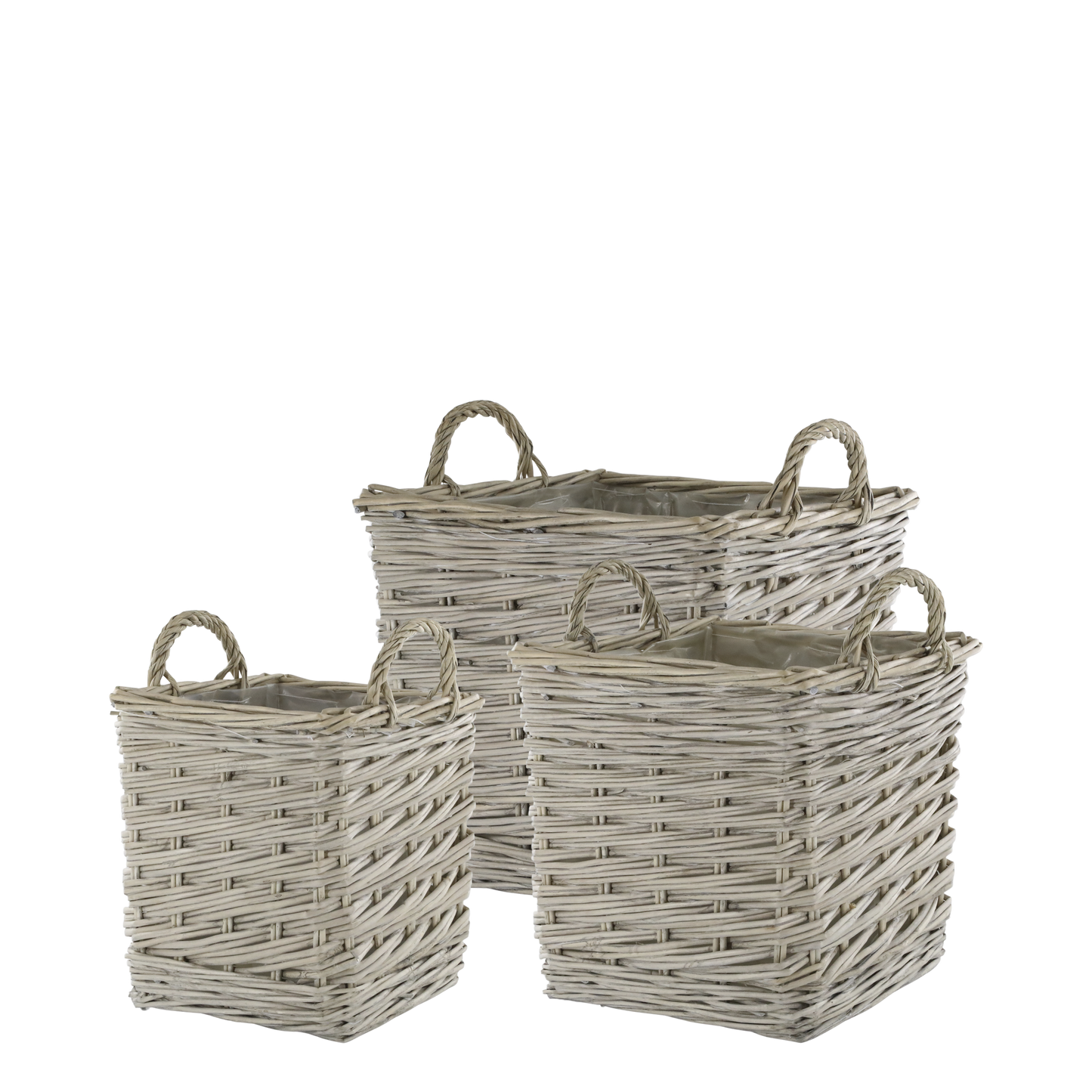 Chic Antique - Französischer Korb mit Kunststoffauskleidung Set aus 3, H33/Ø42 cm Natur