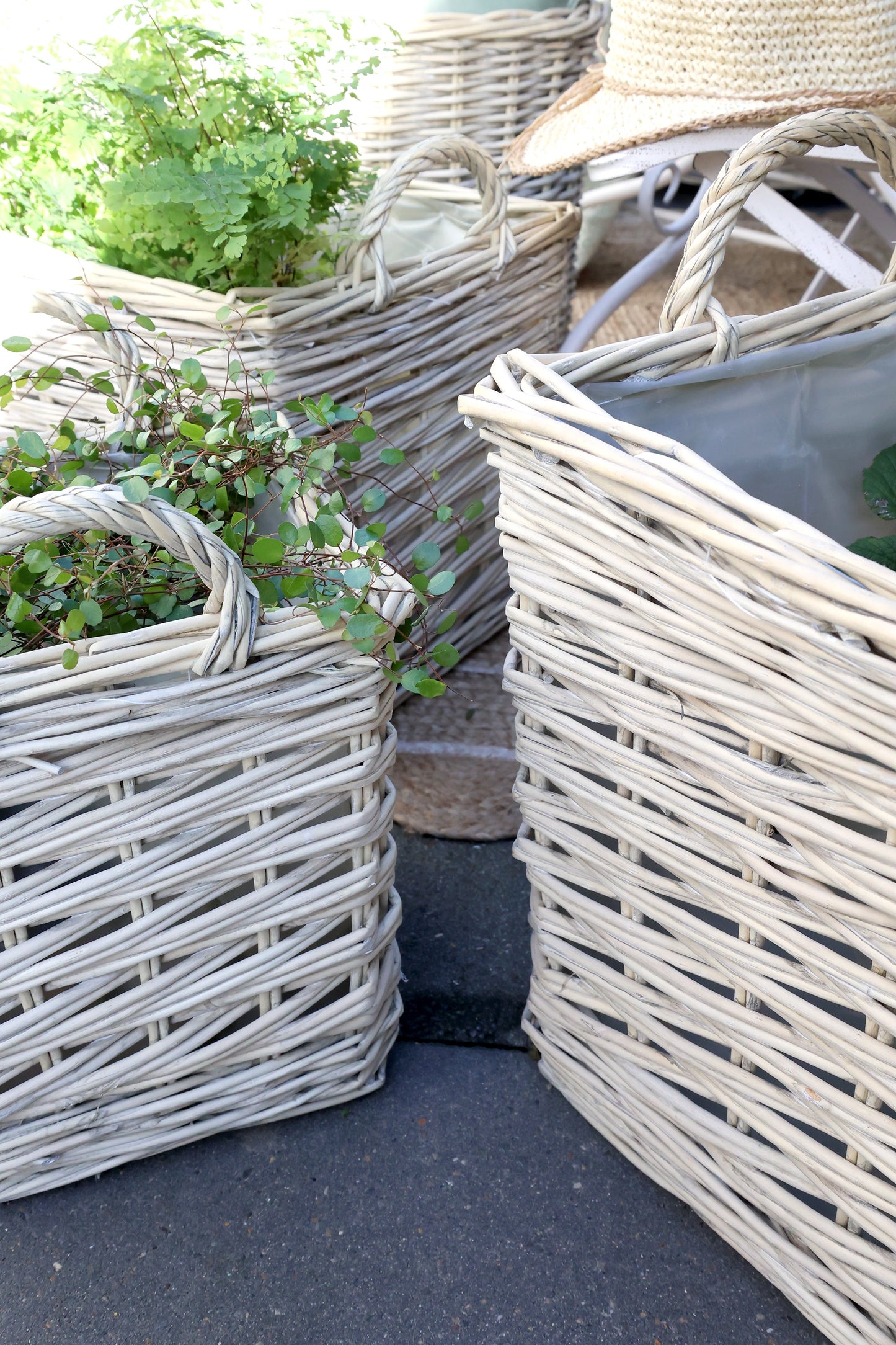 Chic Antique - Französischer Korb mit Kunststoffauskleidung Set aus 3, H33/Ø42 cm Natur
