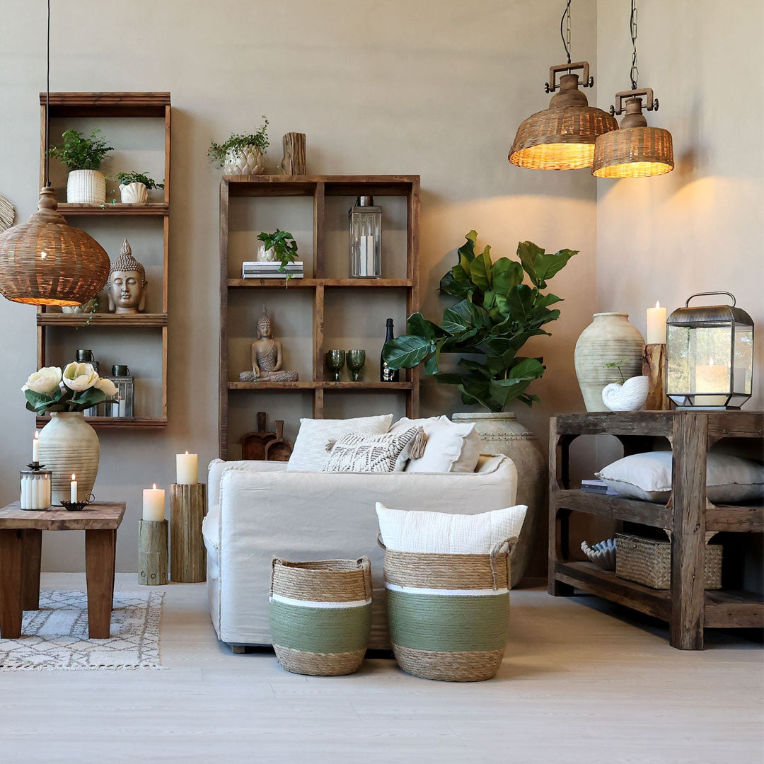 Chic Antique – Korbset aus Seil und Jute – 2 Aufbewahrungskörbe in Grün & Natur mit Griffen