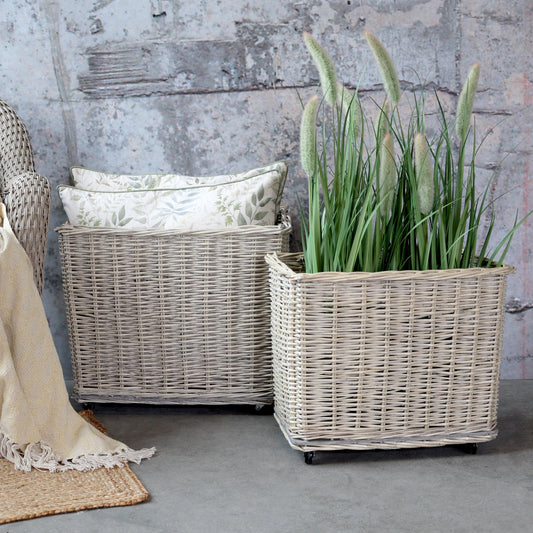 Chic Antique – Französischer Korb mit Rollen, 2er-Set Natur