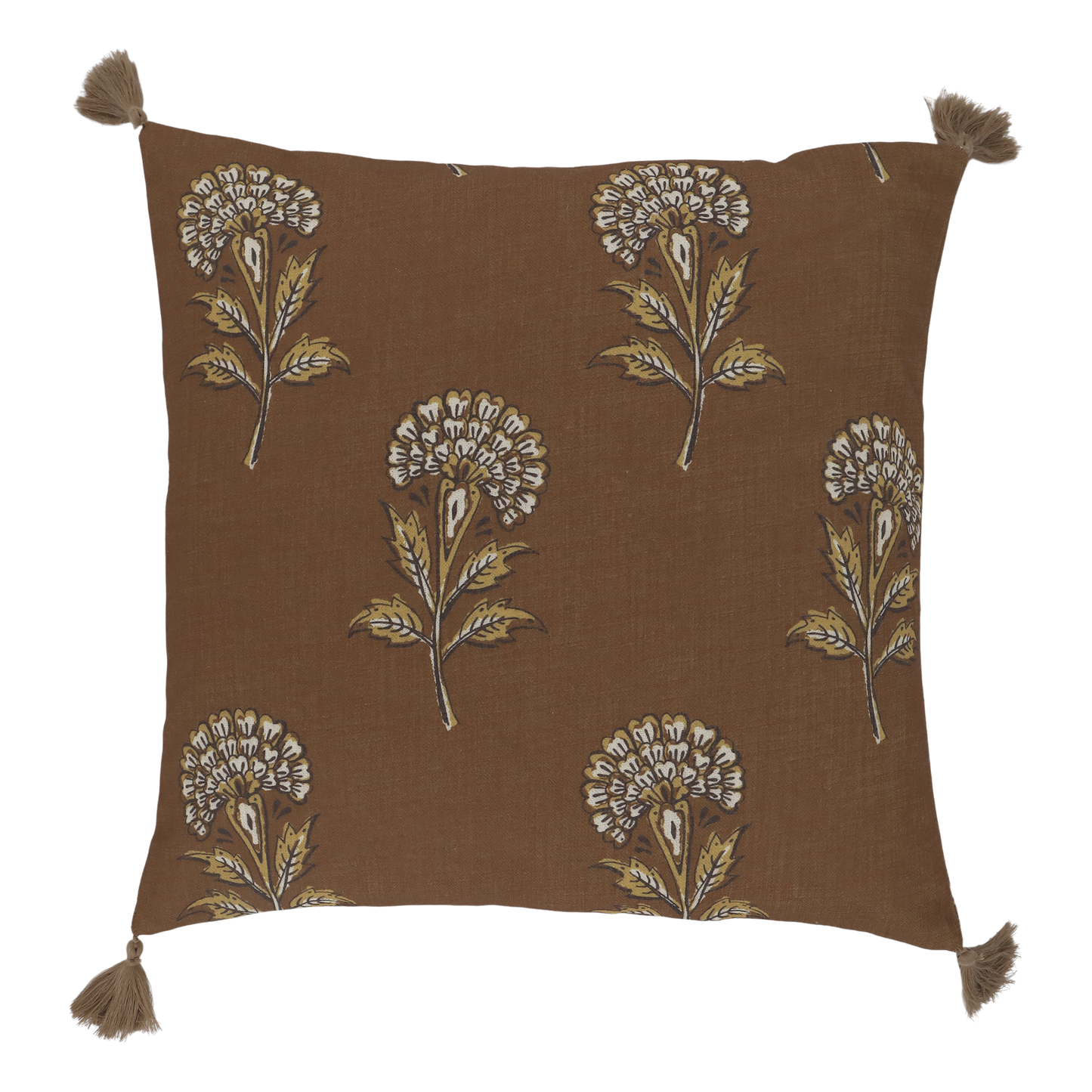 Chic Antique Aix Kissenbezug mit Quasten und Blumenmuster – Terrakotta L50/B50 cm