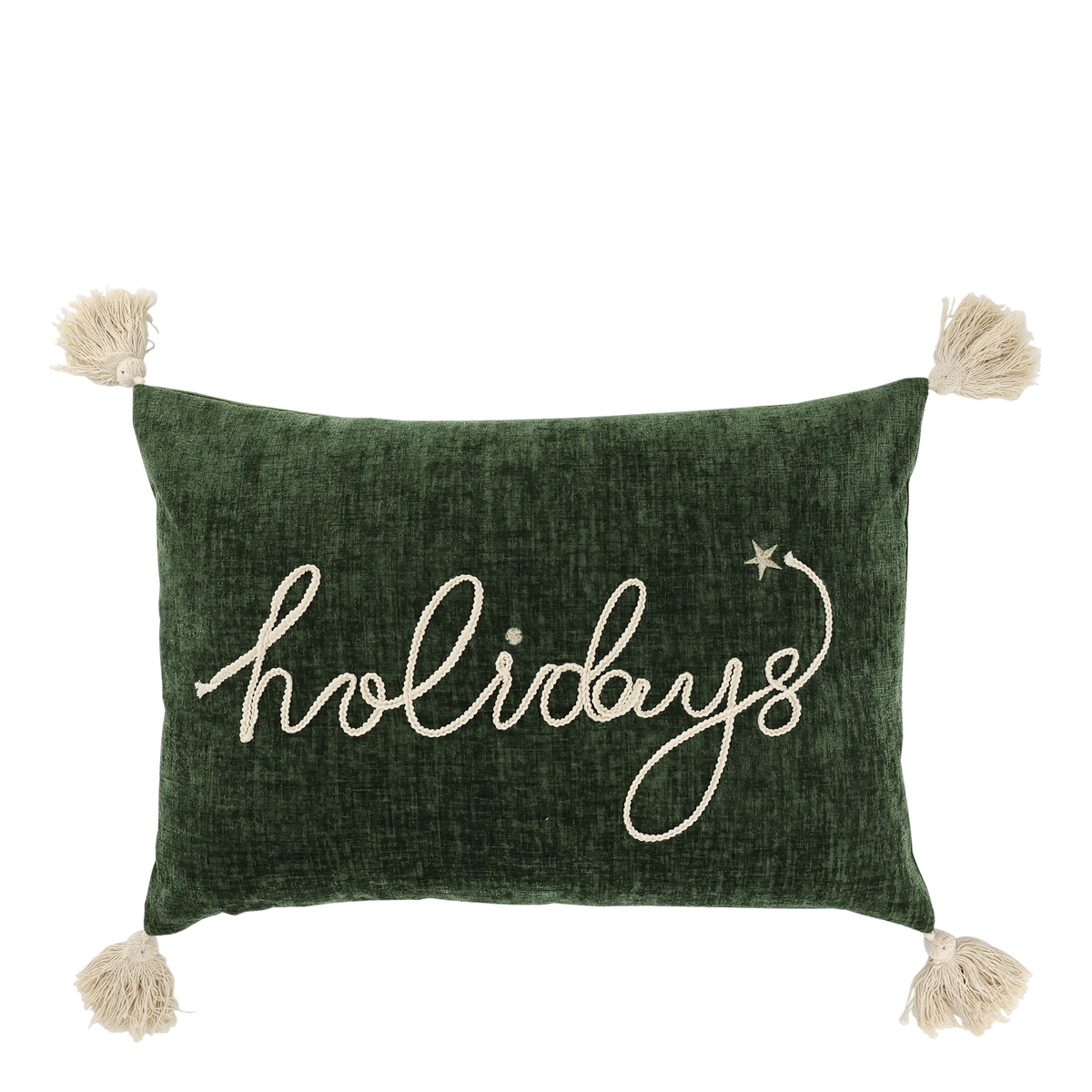 Chic Antique – Aix Kissenbezug mit Quasten „Holidays“ – 50 x 35 cm – Moosgrün