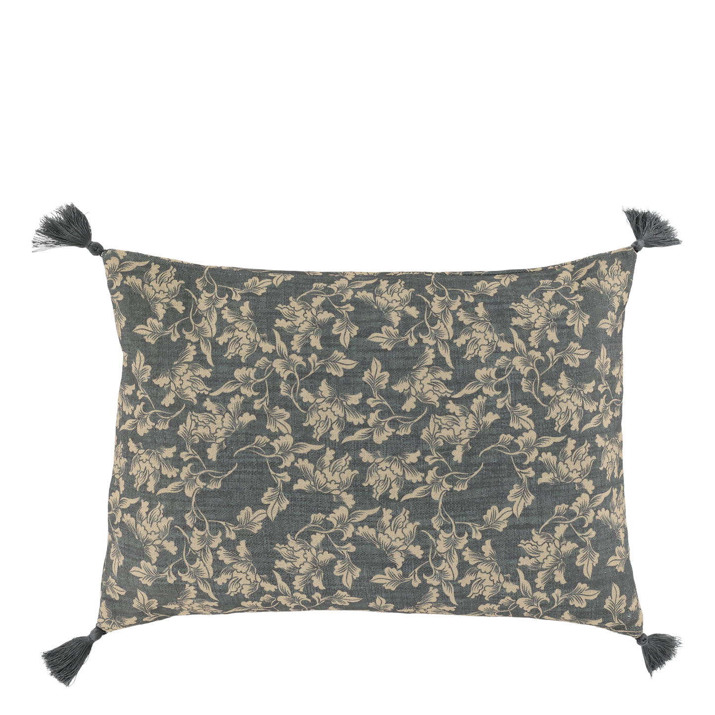 Chic Antique – Aix Kissenbezug mit Quasten und Blättermuster L50/B35 cm Midnight & Sand