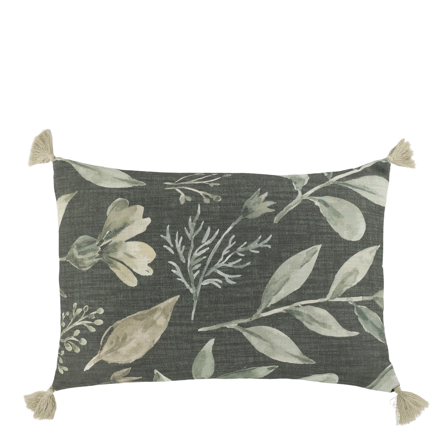 Chic Antique – Aix Kissenbezug mit Quasten und Blättermuster L50/B35 cm Oliv & Midnight
