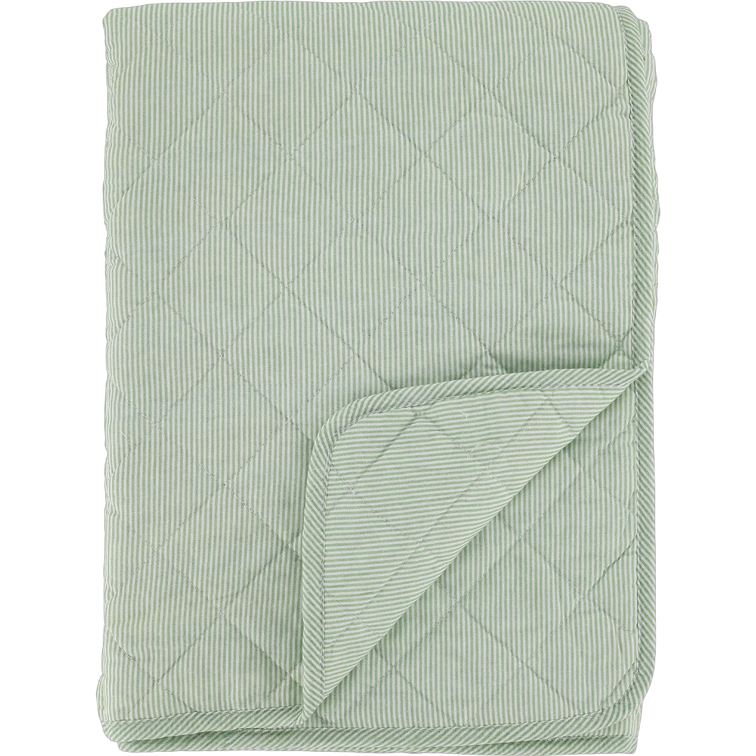 Aix Vintage Quilt – Baumwolldecke mit Milchjungenstreifen in Verte und Weiß