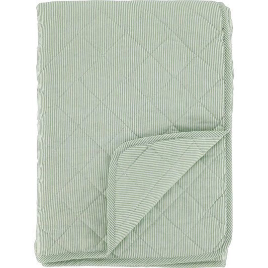 Aix Vintage Quilt – Baumwolldecke mit Milchjungenstreifen in Verte und Weiß