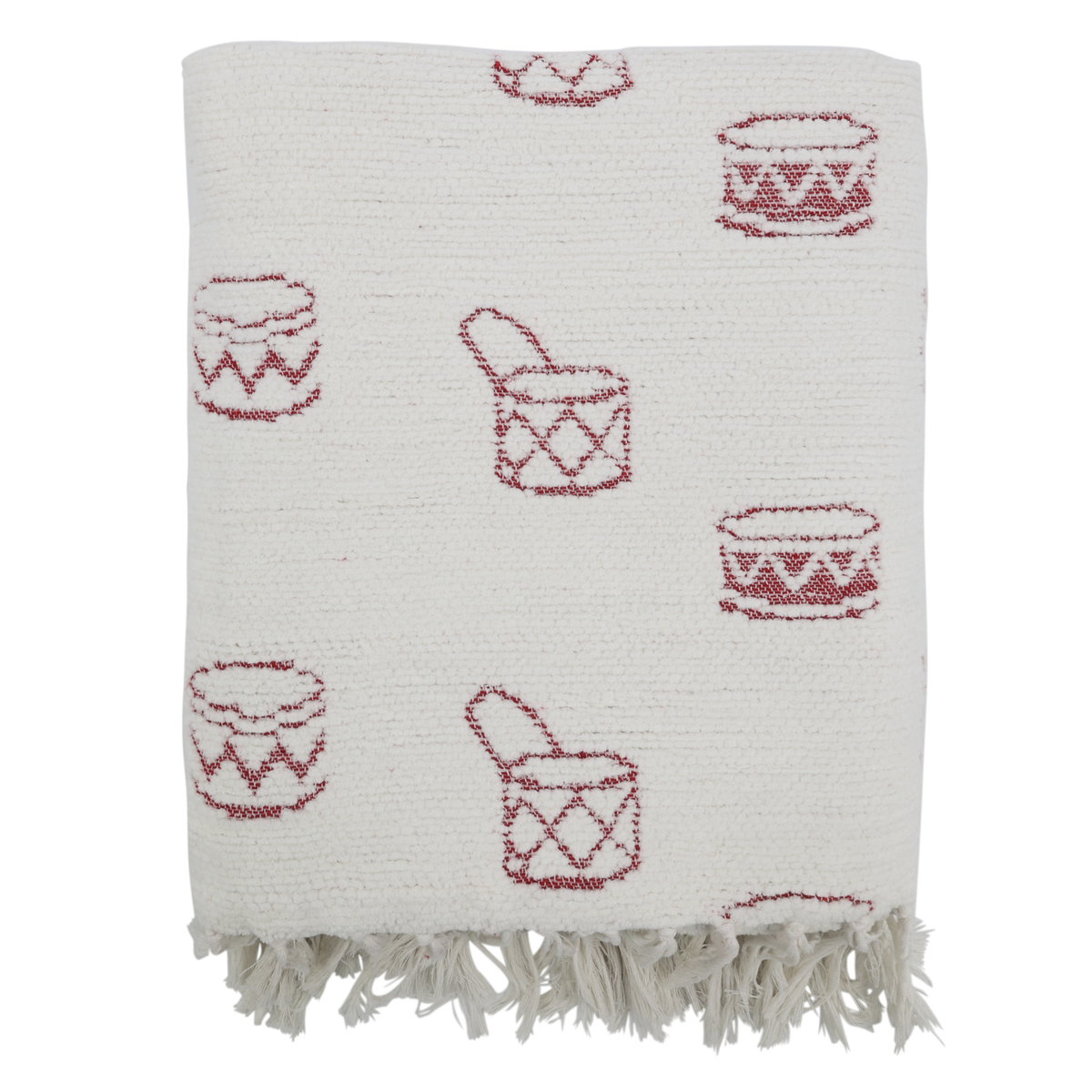 Chic Antique – Aix Chenille-Plaid mit Trommeln – L150/B130 cm – Creme und Kirschrot
