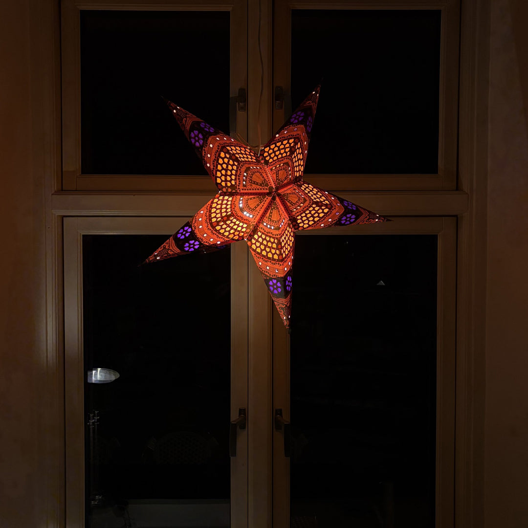 Himalaya Sternenlampe in Rot und Schwarz, Ø60 cm