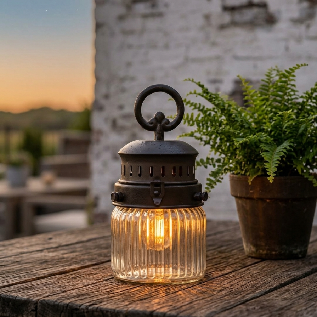 Chic Antique - Französische Scheunenlaterne mit Timer und LED-Lampe - 22 cm
