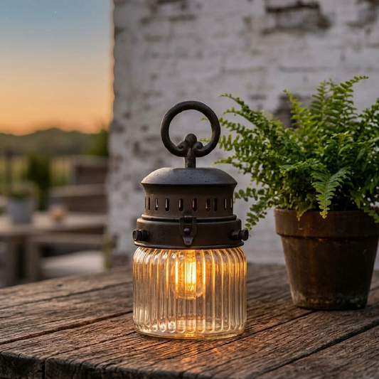 Chic Antique - Französische Scheunenlaterne mit Timer und LED-Lampe - 22 cm