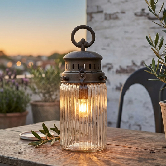 Chic Antique - Französische Scheunenlaterne mit Timer und LED-Lampe - 30 cm
