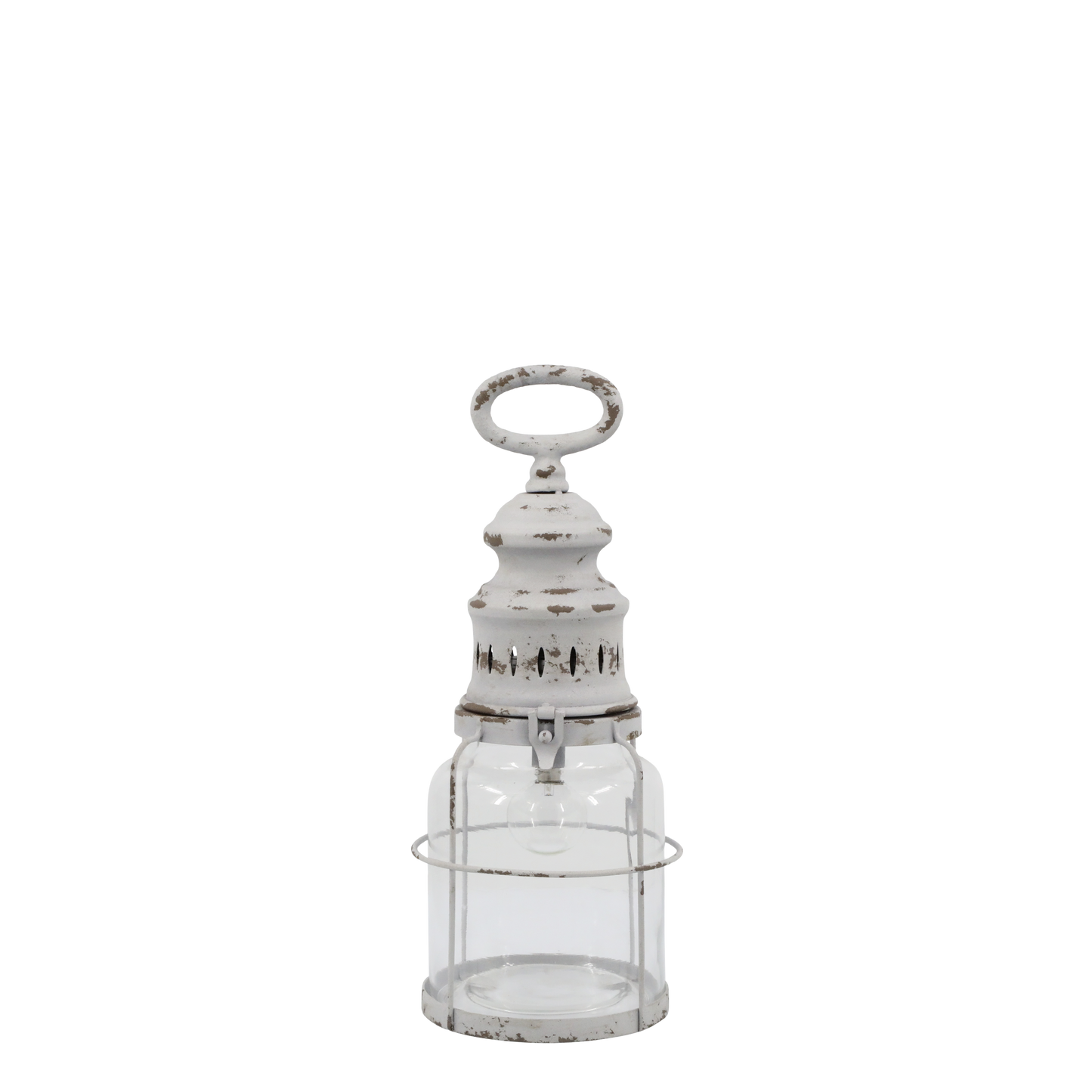 Chic Antique - Französische Stalllaterne in Antik-Weiß mit LED & Timer H32 × Ø12 cm