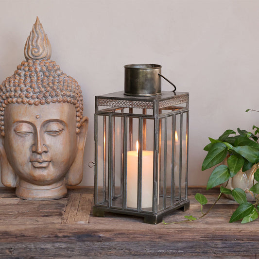 Chic Antique – Laterne mit Muster in Antikmessing – H25,5 x L14,5 x B14,5 cm – Klein