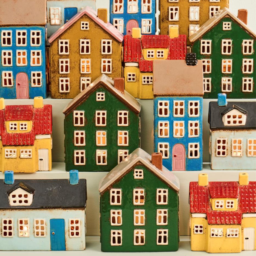 Ib Laursen – Haus für Teelicht "Nyhavn" mit blauer Tür