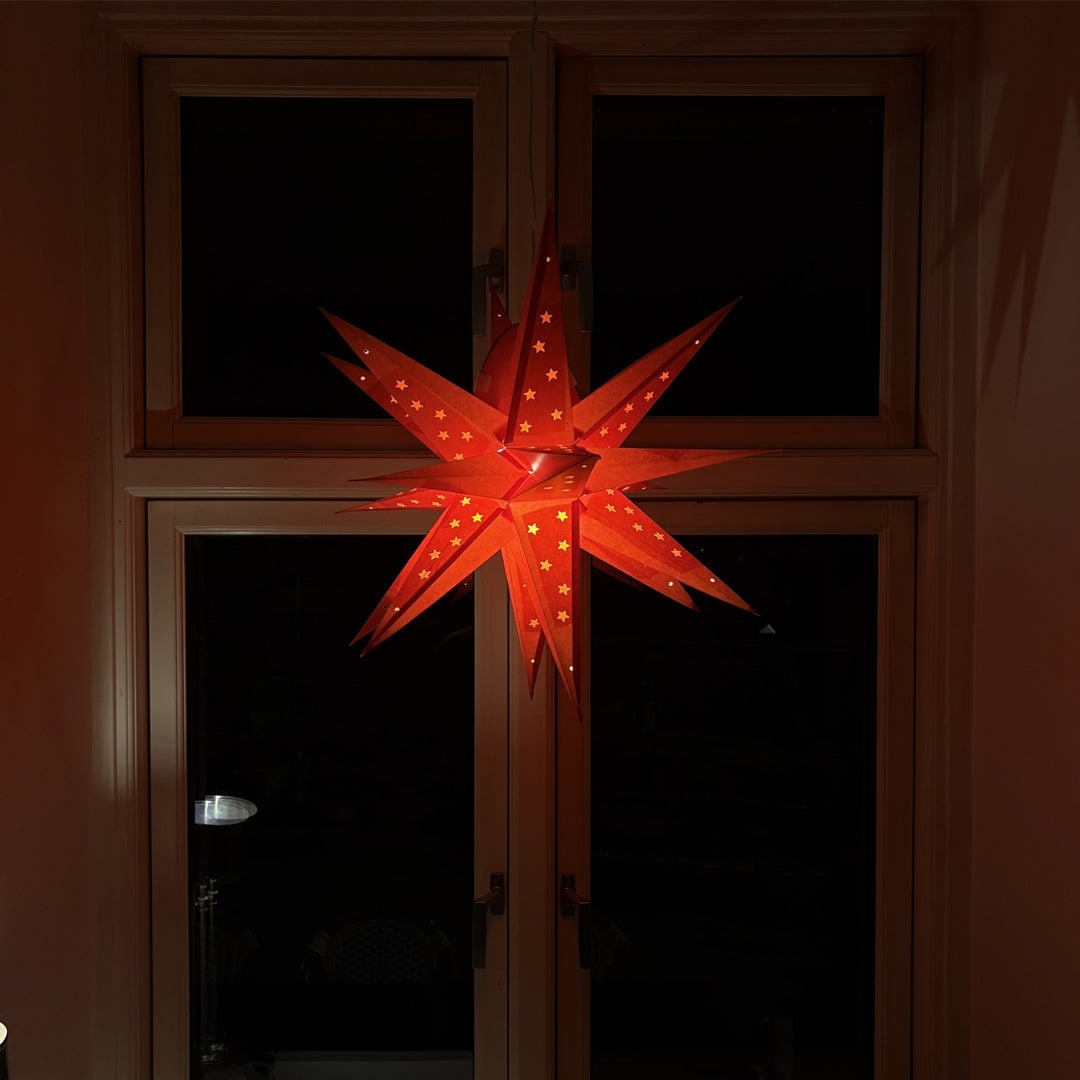 Jyoti Multi Sternenlampe in Rot mit Goldsternen, Ø60 cm