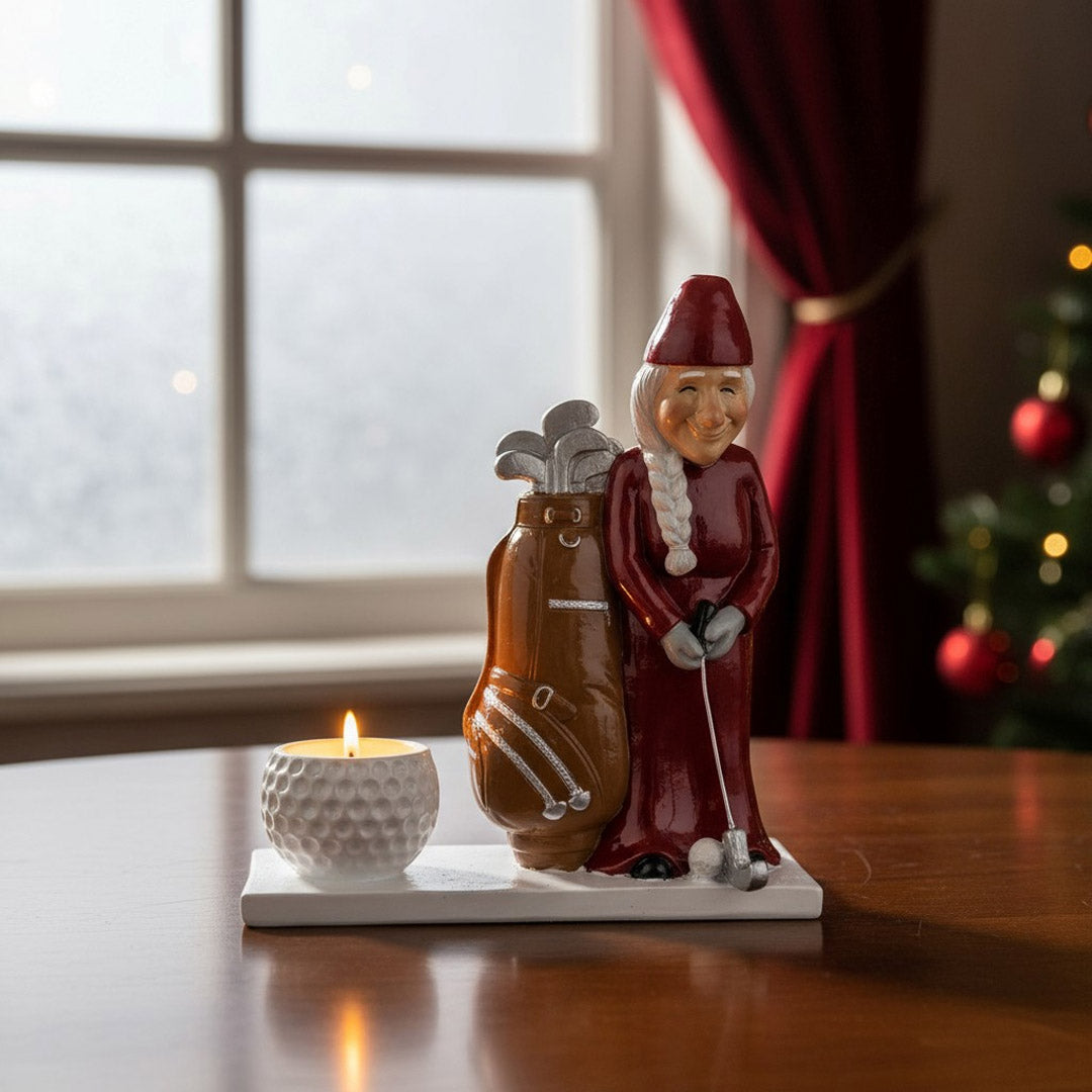 Harvesttime – Weihnachtsfigur Golferin Rot mit Teelichthalter