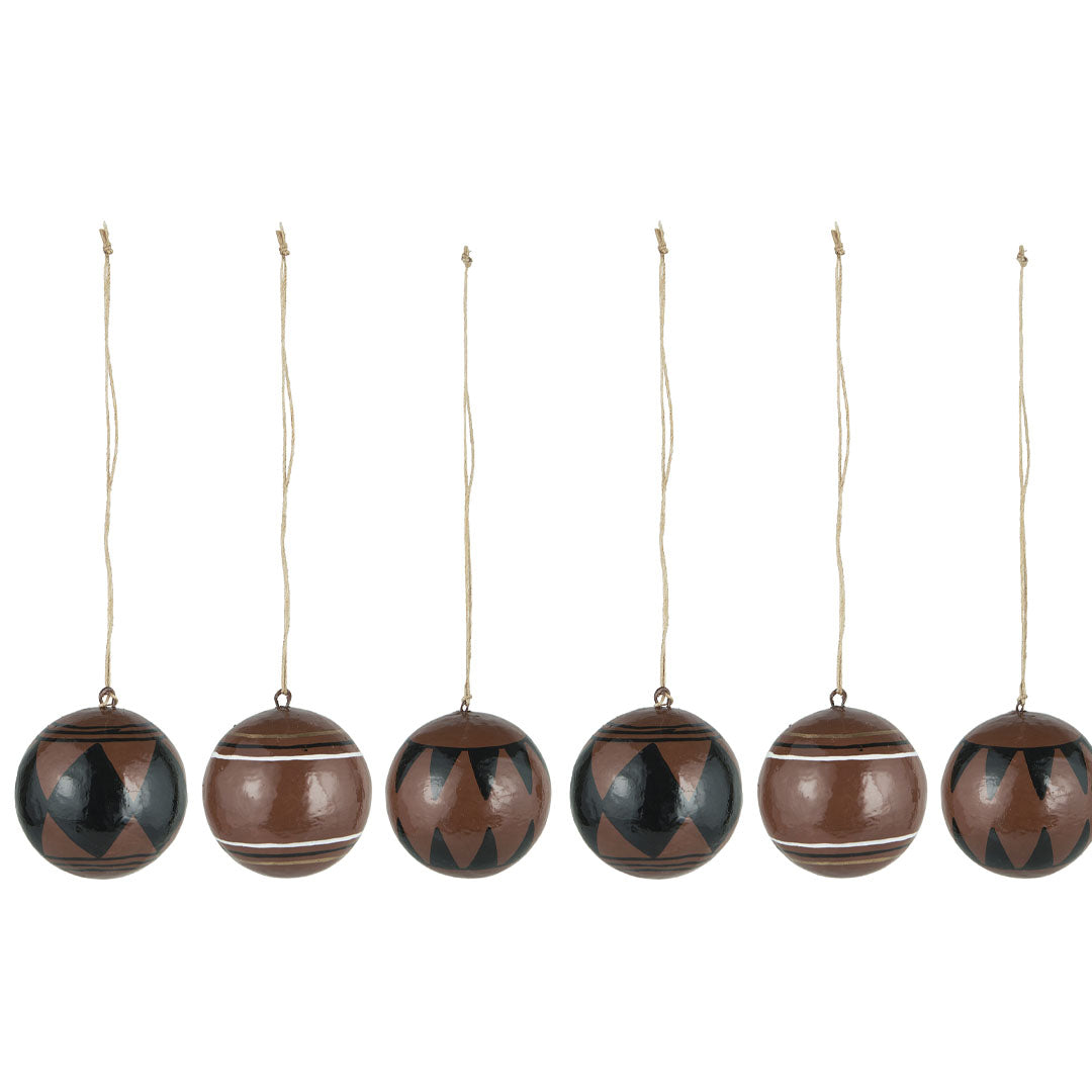 Ib Laursen – Pappmaché-Christbaumkugeln – Rustic Brown, 6er-Set