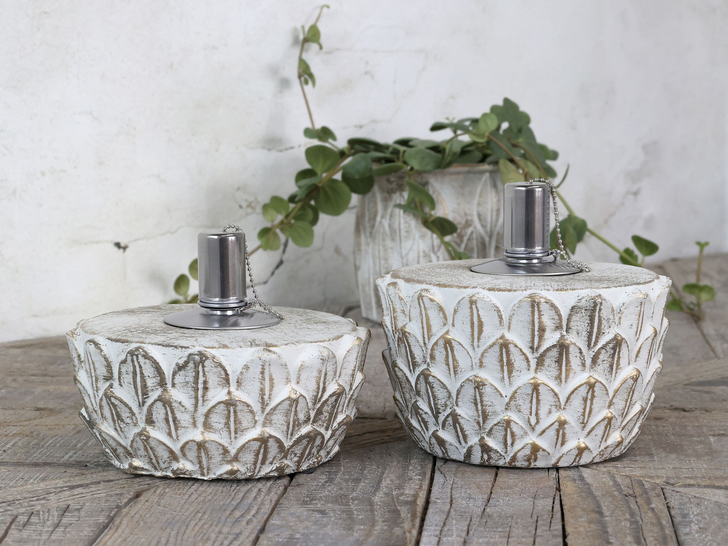 Chic Antique Öllampe – Groß | H11 x Ø18 cm | Creme mit Goldmuster