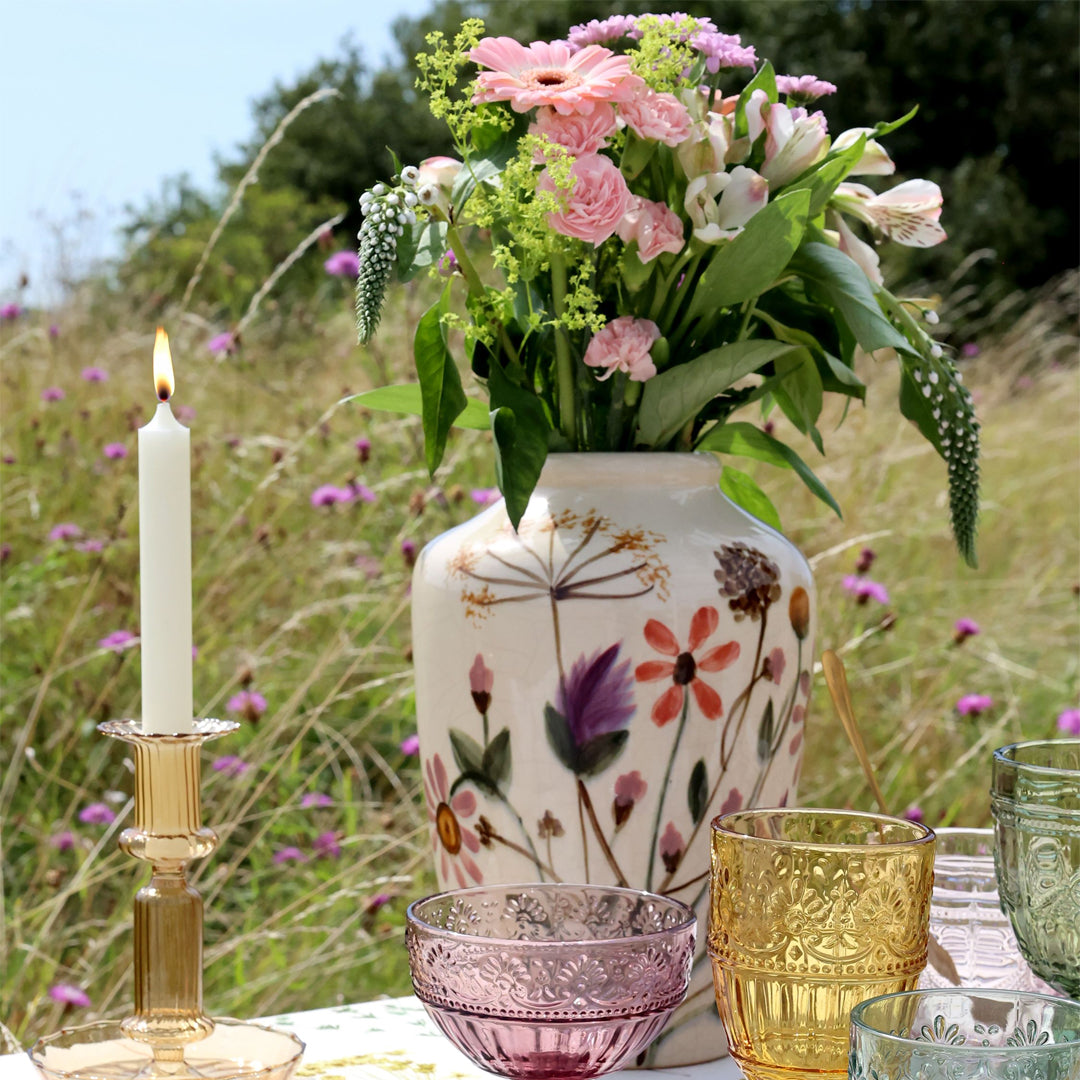 Chic Antique – Vase mit Blumenmotiv aus Steingut – H30 cm Ø20 cm Creme
