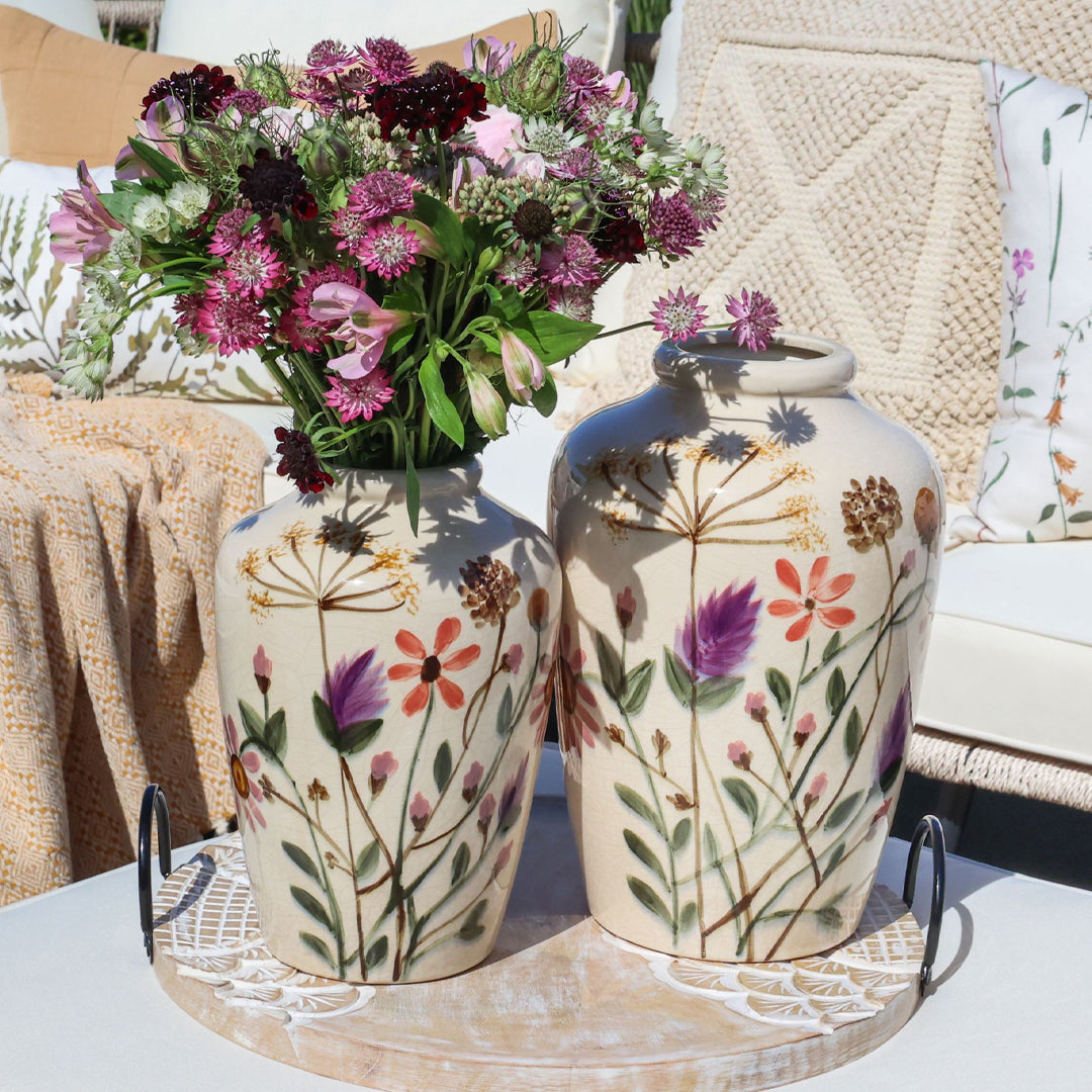 Chic Antique – Vase mit Blumenmotiv aus Steingut – H30 cm Ø20 cm Creme