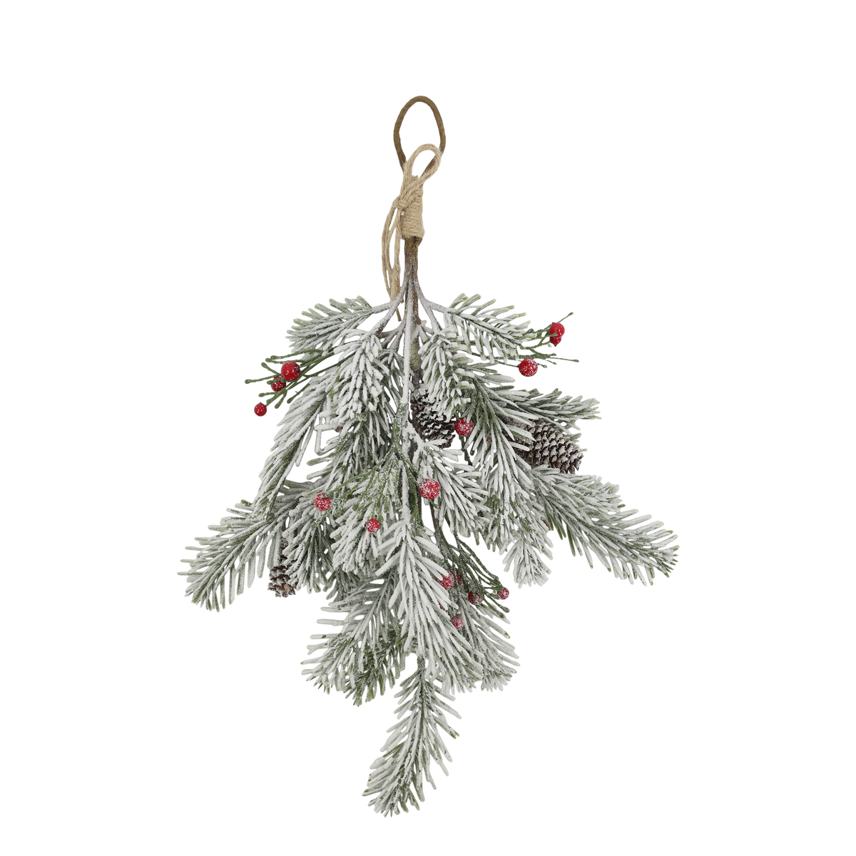 Chic Antique – Fleur Weihnachtsdeko mit Schnee und roten Beeren H46 x L33 cm – Grün