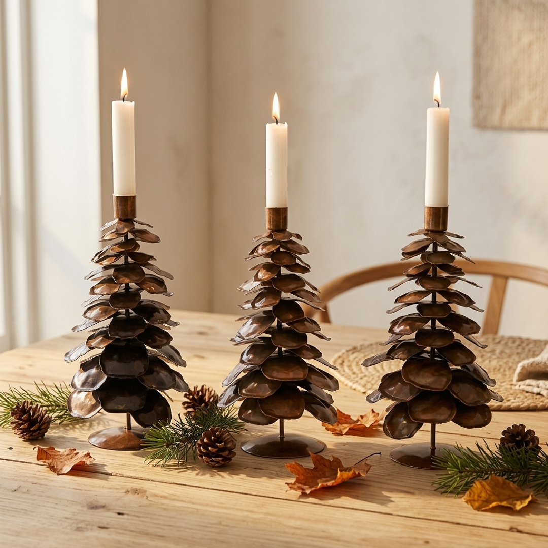 Paketangebot: 3 Weihnachtsbaum-Kerzenhalter für Altar- und Stabkerzen – H25 cm