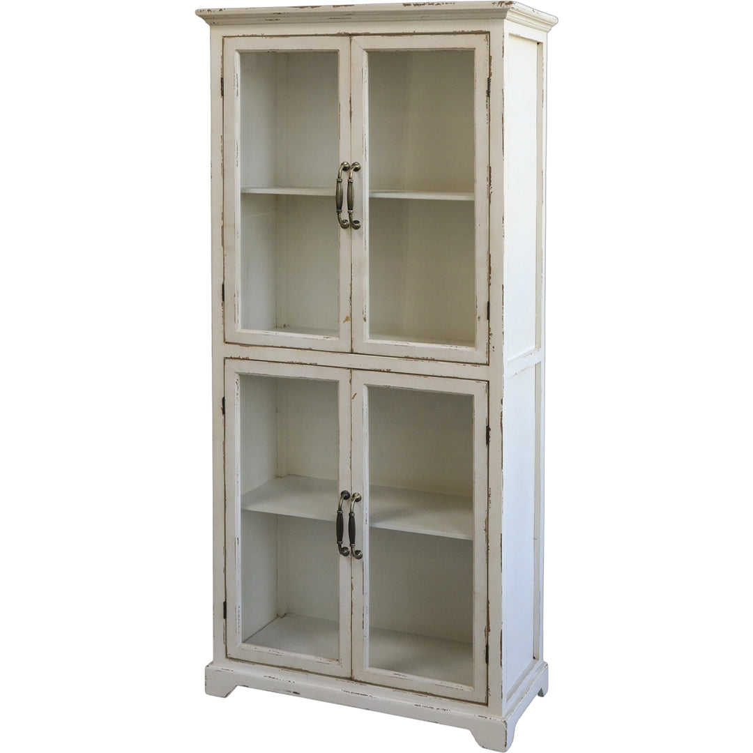 Vitrinenschrank mit 4 Glastüren in Antique Creme – romantische Aufbewahrung mit ländlichem Charme