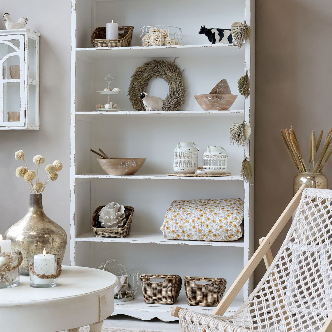 Regal mit 5 Böden und Dekor in Antique Creme – Romantische Aufbewahrung mit französischem Charme