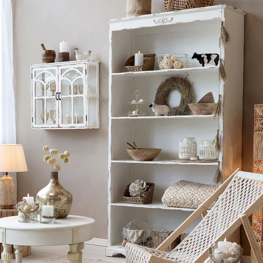Regal mit 5 Böden und Dekor in Antique Creme – Romantische Aufbewahrung mit französischem Charme