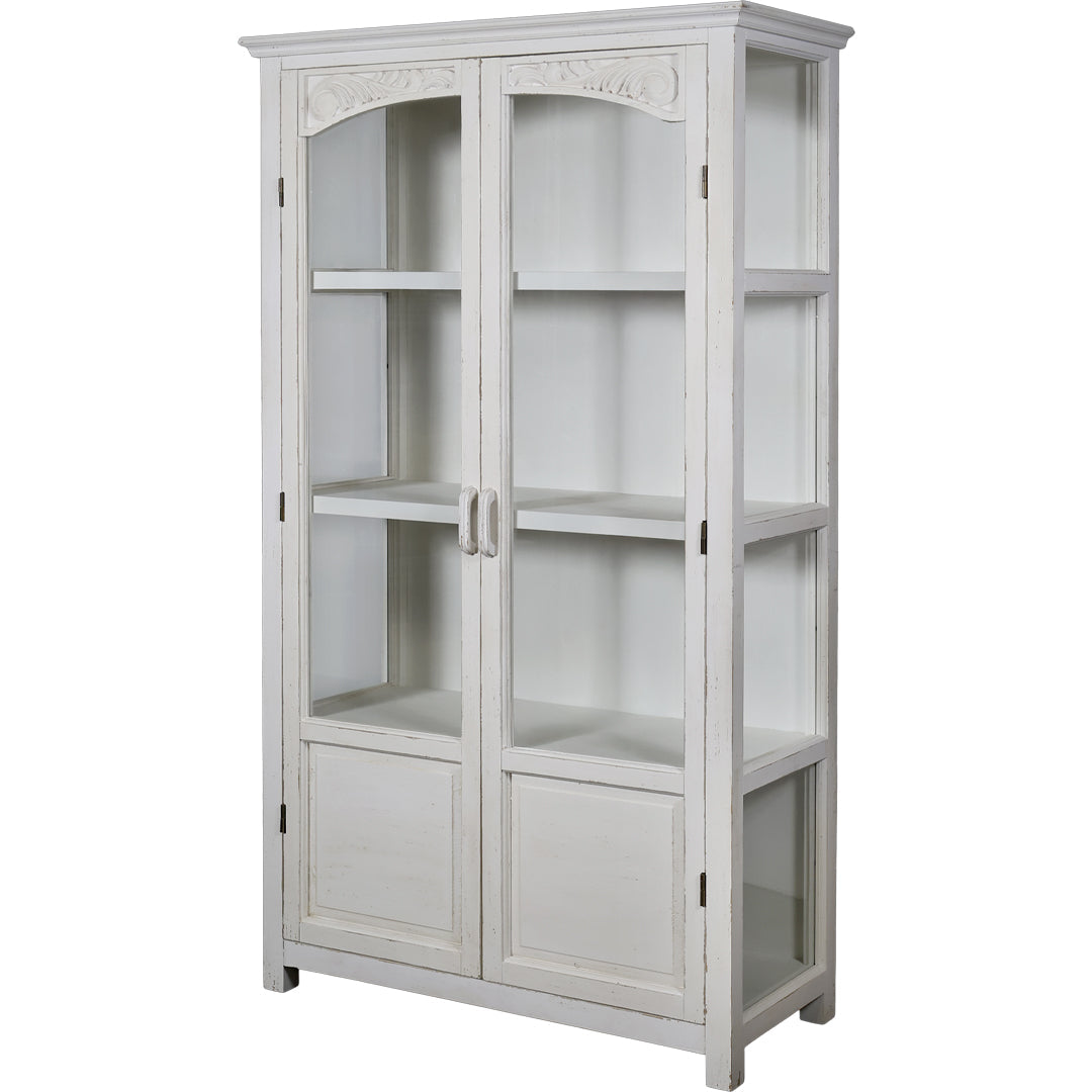 Vitrinenschrank mit Glastüren und Regalböden in Antique Creme