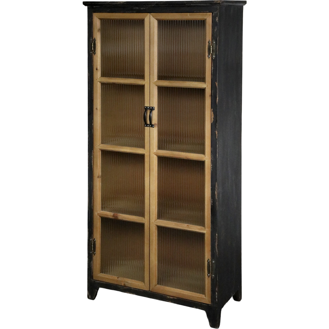 Vitrinenschrank mit 4 Regalböden und geriffelten Glastüren – Rohe Eleganz mit Vintage-Charakter