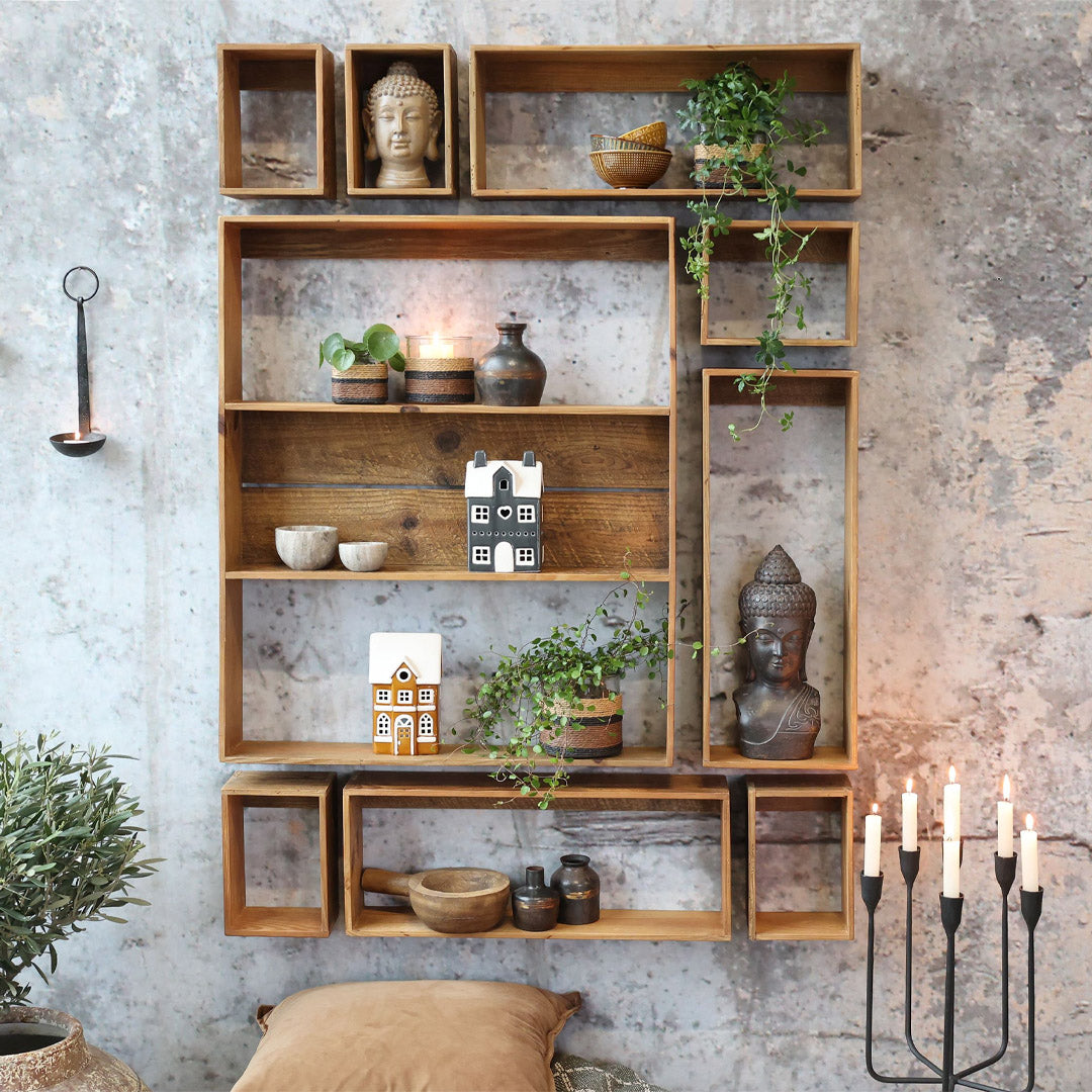 Chic Antique – Regalsatz aus Kiefernholz – 9 Teile, natur, L87 x B11,5 x H120 cm