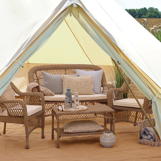 Chic Antique – Gartenmöbel-Set aus Geflecht mit Sofa, 2 Stühlen und Tisch – komfortabler Luxus für das Leben im Freien