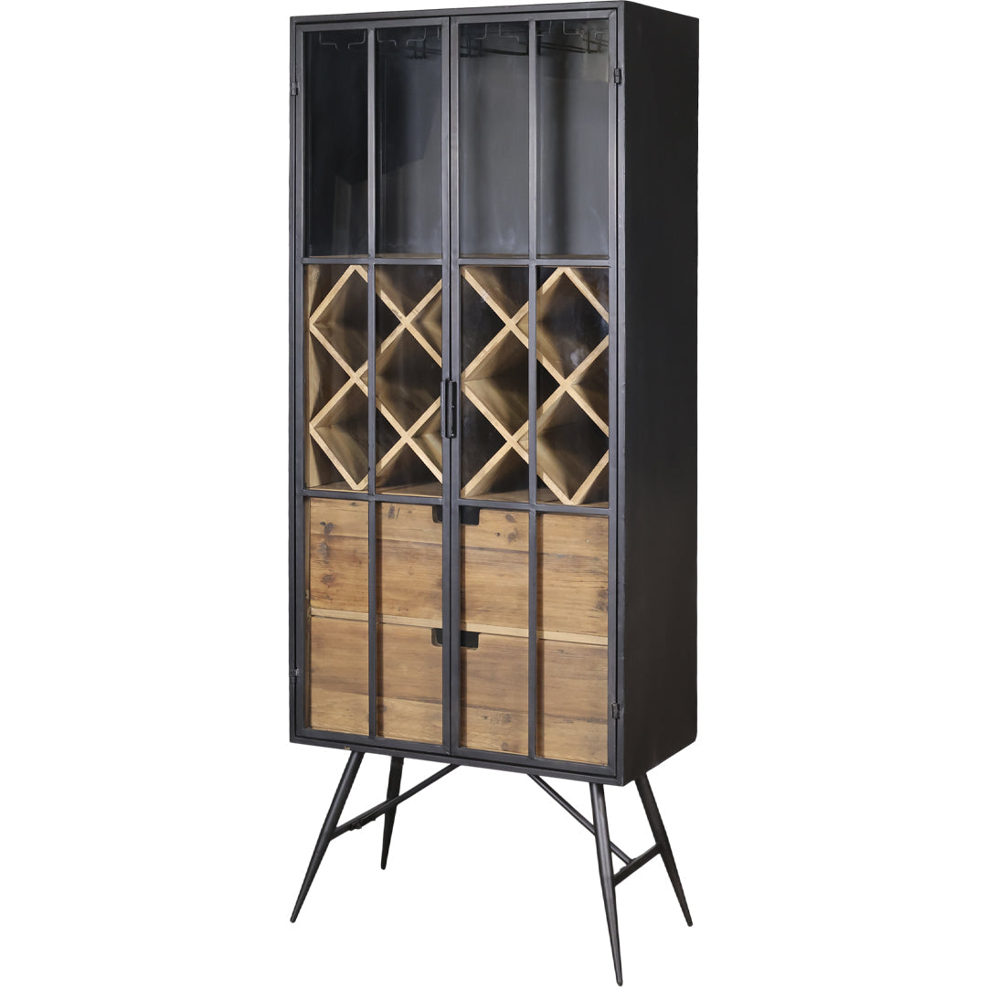 Vitrinenschrank mit Platz für Flaschen und Gläser in Antique Schwarz