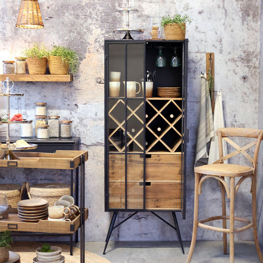 Vitrinenschrank mit Platz für Flaschen und Gläser in Antique Schwarz