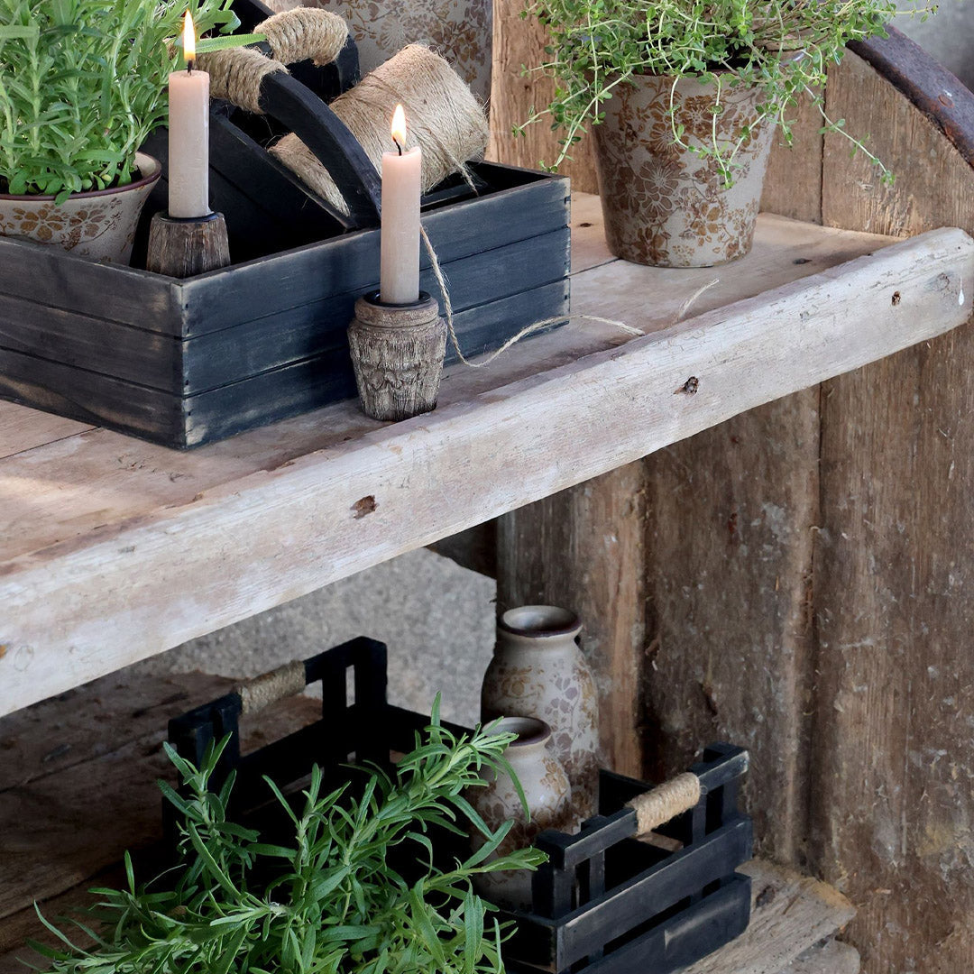 Chic Antique – Holzkiste mit Griff und 2 kleinen Kisten, Antique Kohle