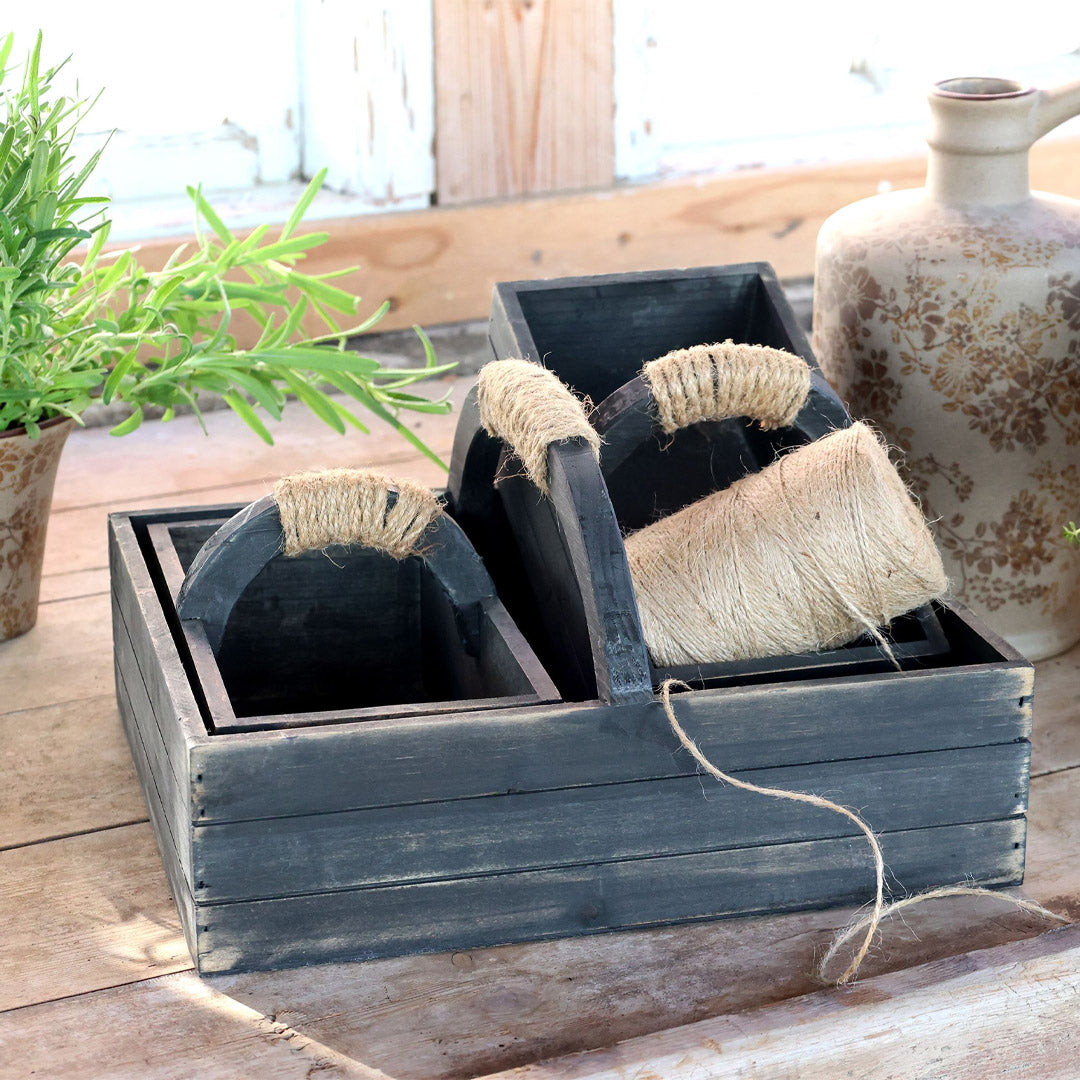 Chic Antique – Holzkiste mit Griff und 2 kleinen Kisten, Antique Kohle