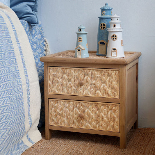 Chic Antique – Kompakter Nachttisch in Natur mit Geflecht und 2 Schubladen
