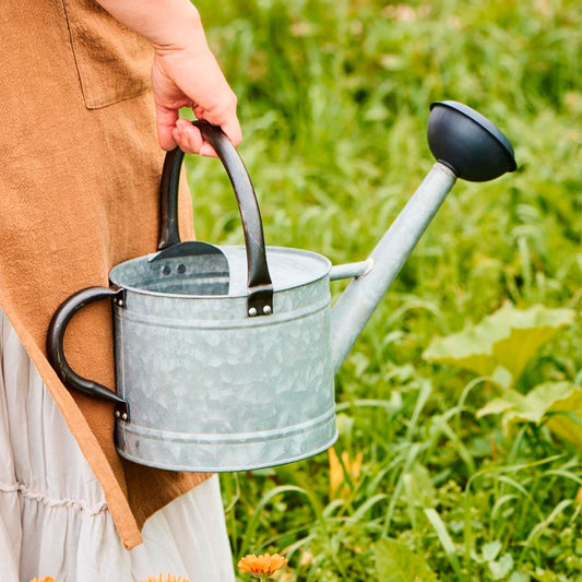 Gießkanne mit Brause und zwei Griffen – Grau mit schwarzer Brause, 4,4 Liter