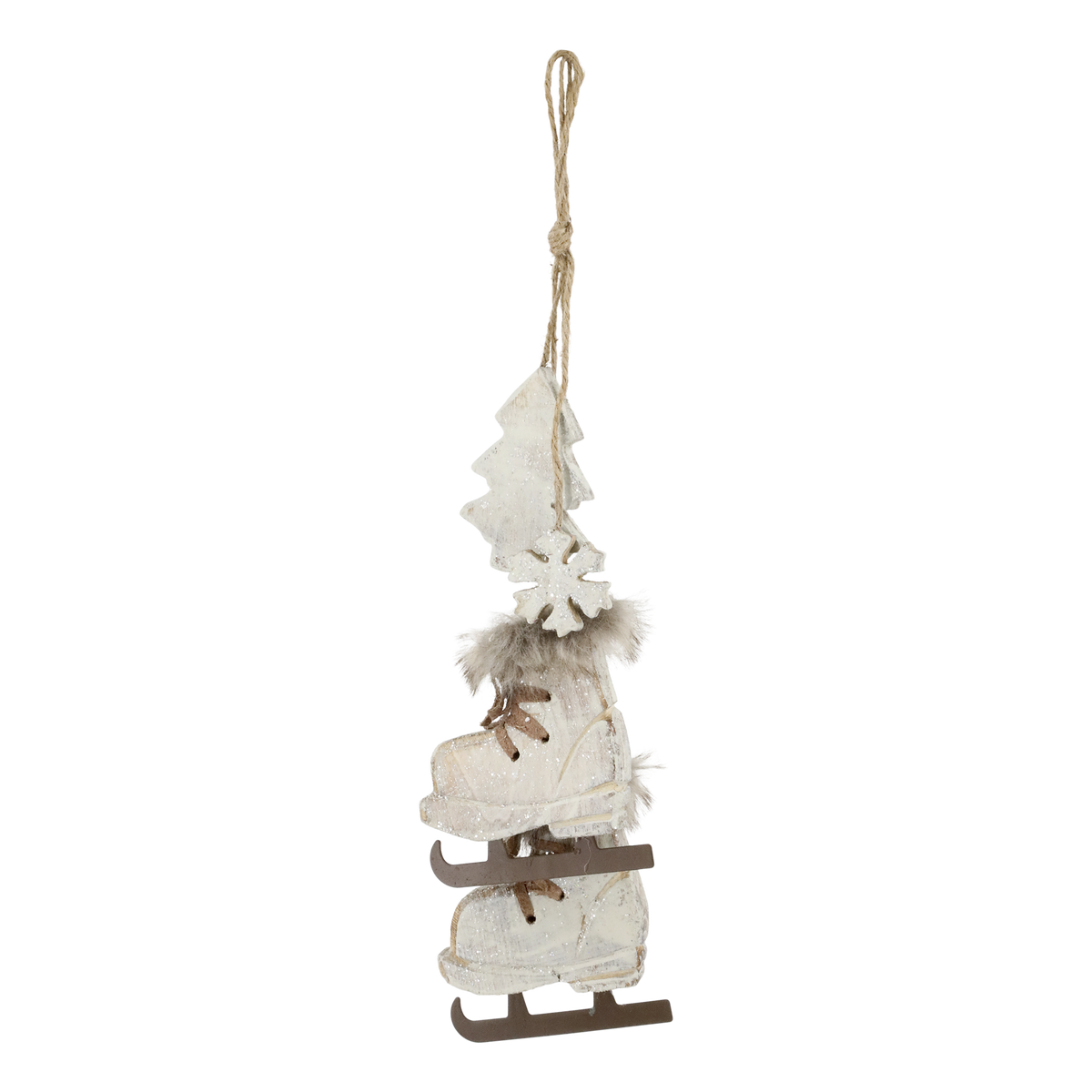 Chic Antique – Vintage-Weihnachtsschlittschuhe mit Weihnachtsbaum & Schneeflocke – Antique Creme, H10 cm