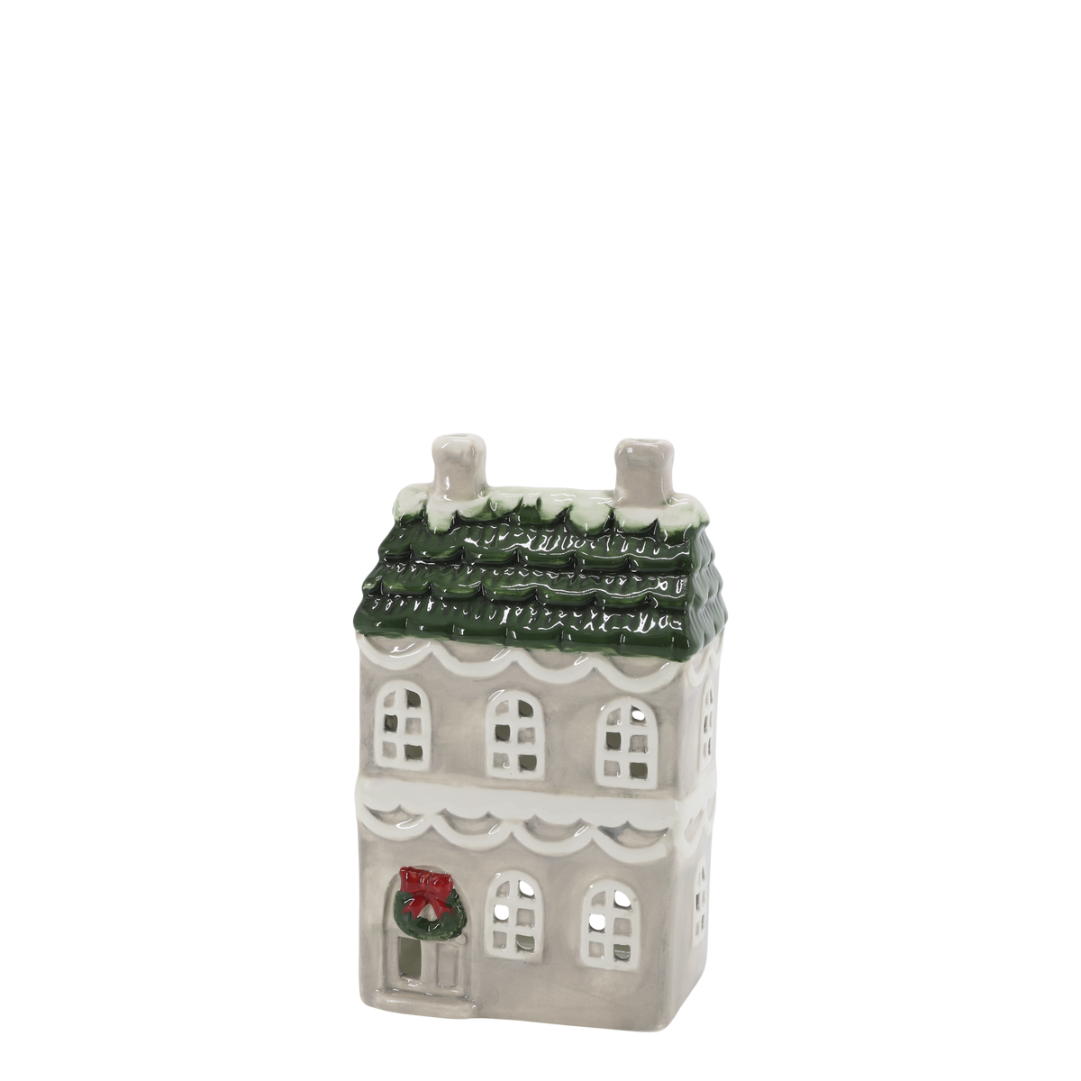 Chic Antique – Keramisches Weihnachtshaus für Teelichter – Chamonix in Französischem Grau, H17 cm