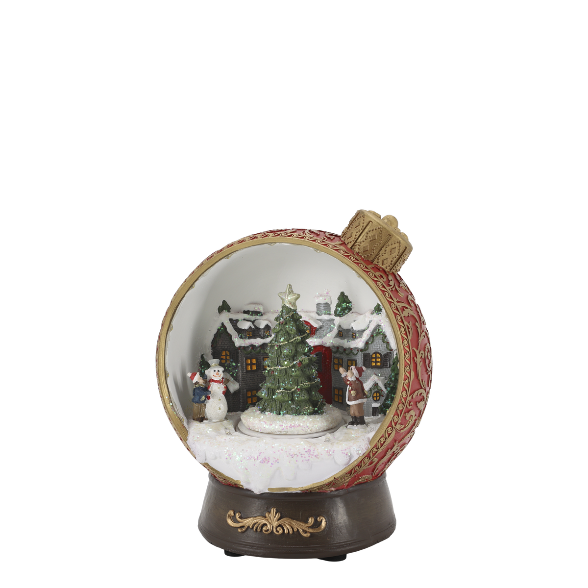 Chic Antique – Noël Spieluhr mit Dekoration und LED – H23/Ø18 cm – Kirschrot
