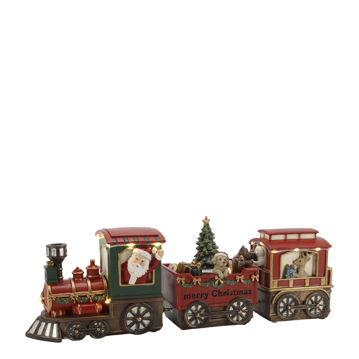 Chic Antique – Noël Weihnachtszug mit 2 Waggons und LED – H12/L37/B8 cm – Kirschrot