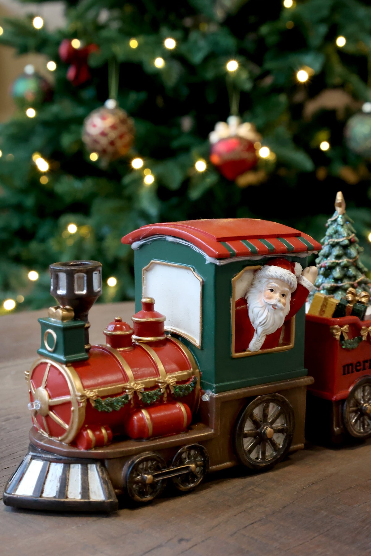 Chic Antique – Noël Weihnachtszug mit 2 Waggons und LED – H12/L37/B8 cm – Kirschrot