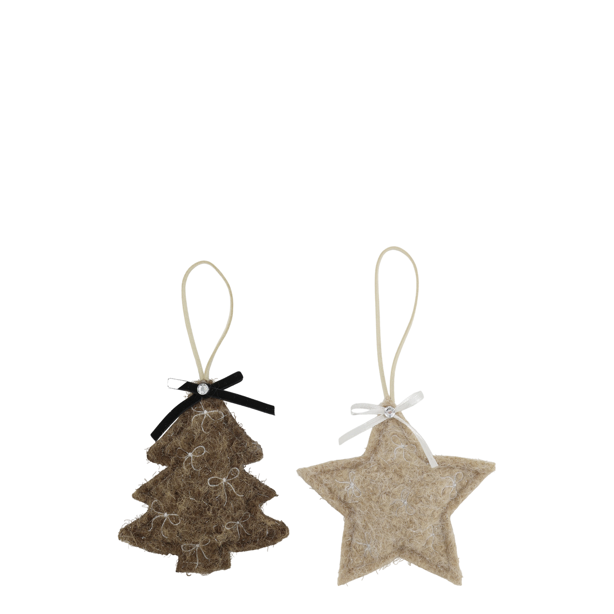 Chic Antique – Filzanhänger mit Weihnachtsbaum und Stern, 2er-Set – H12/L12 cm – Beige und Mokka