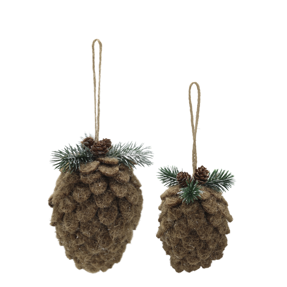 Chic Antique – Filzanhänger mit Tannenzapfen, 2er-Set – H15/Ø8 cm – Mokka