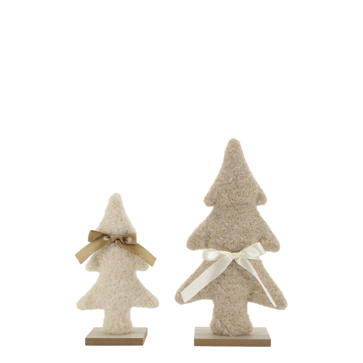 Chic Antique – Weihnachtsbäume aus Filz mit Schleife, 2er-Set – H33/L18 cm – Creme und Beige